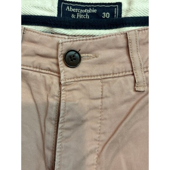 Abercrombie & Fitch Men’s PINK Button Fly Jean Stretch Shorts Pockets Size 30 - Picture 2 of 3